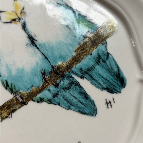 🐦 Anthropologie Linea Carta Diva Pyari Lovebirds Canapé Plate L 2 Blue Lovebirds - Picture 12 of 14